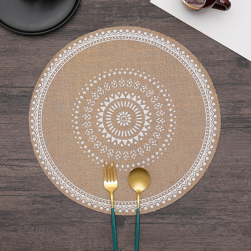 ROUND Cotton and linen Placemat For Dining Table Mat