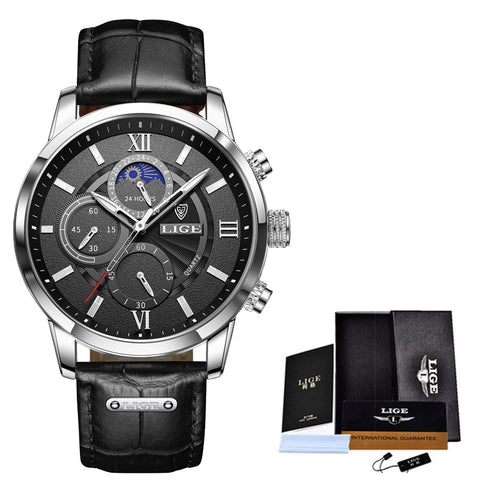 Men Watches Fashion Leather Waterproof Luminous Quartz Wristwatch