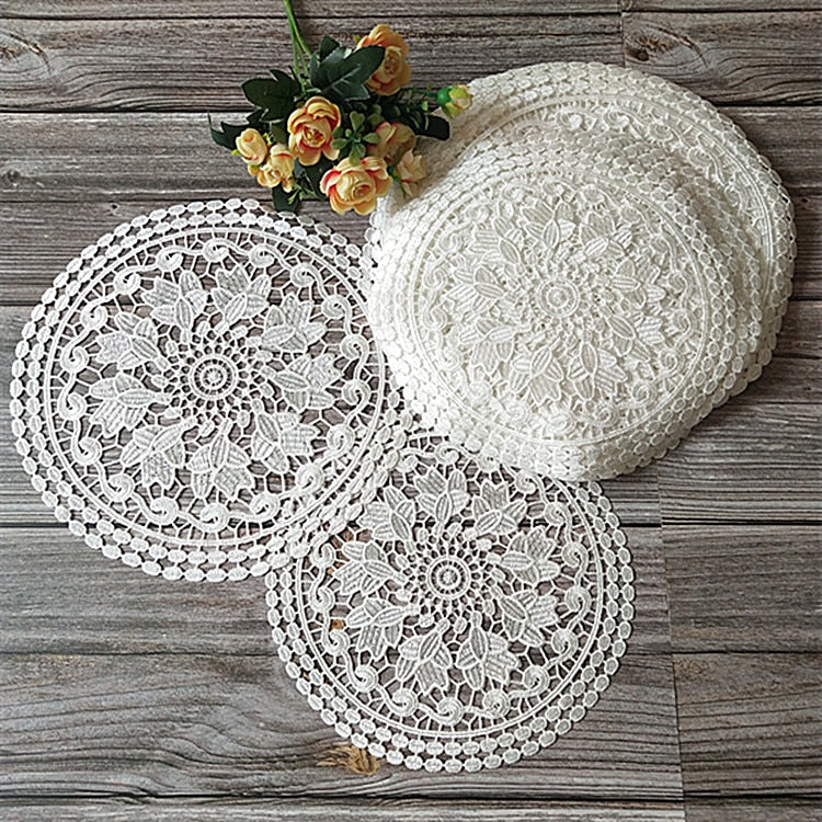 flower Lace Round Embroidery table place mat