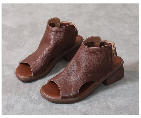 Thick Heel Gladiator Sandals Shoes Retro Handmade