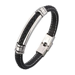 Trendy Leather Bracelet Men Stainless Steel Handmade Bangles