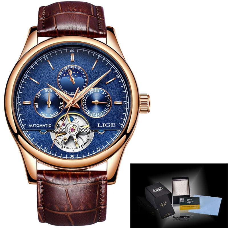 Relogio Masculin Mens Watches Automatic Mechanical Watch Men Leather Waterproof