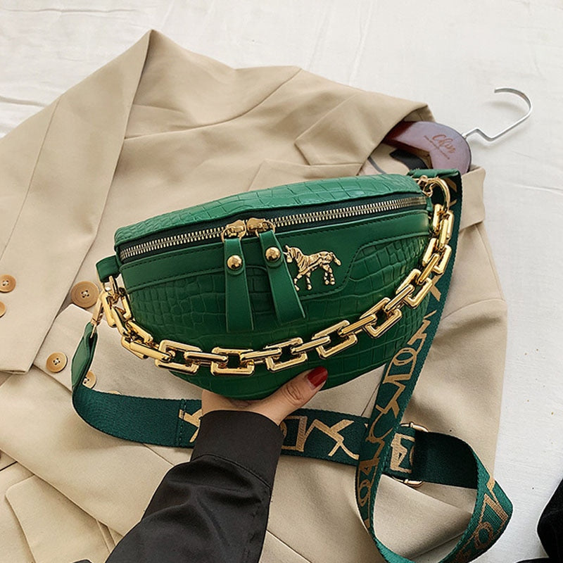 Thick Chain Waist Bag Women Leather Fanny Pack