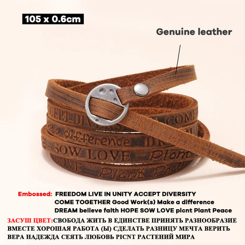 Vintage Bohemian Style Jewelry Multilayer Wrap Genuine Leather Bracelet