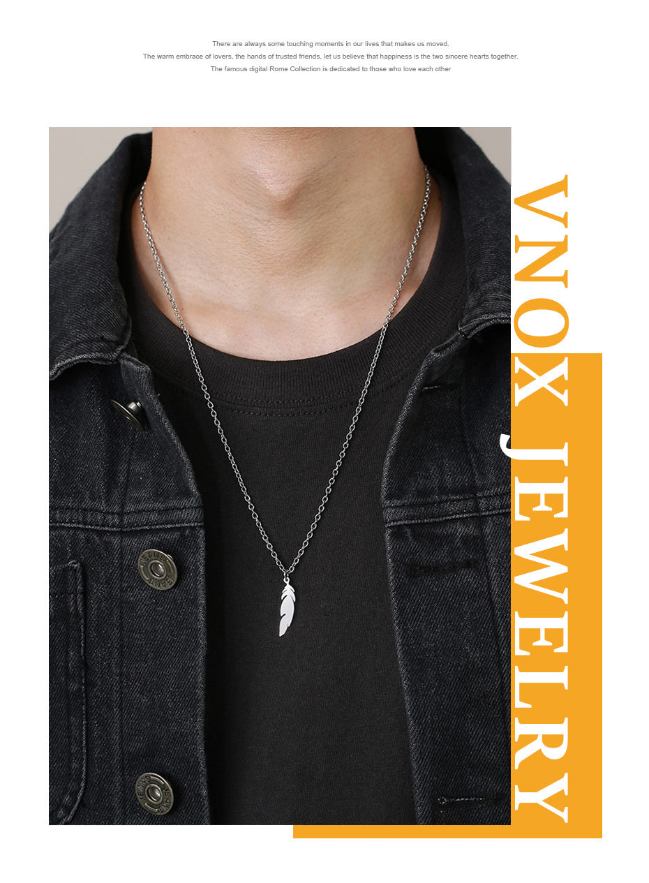 Simple Casual Necklaces Stainless Steel Feather Geometric Bar