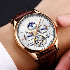 Relogio Masculin Mens Watches Automatic Mechanical Watch Men Leather Waterproof