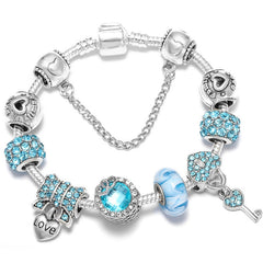 Vintage Silver Color Charms Bracelets Beads Brand