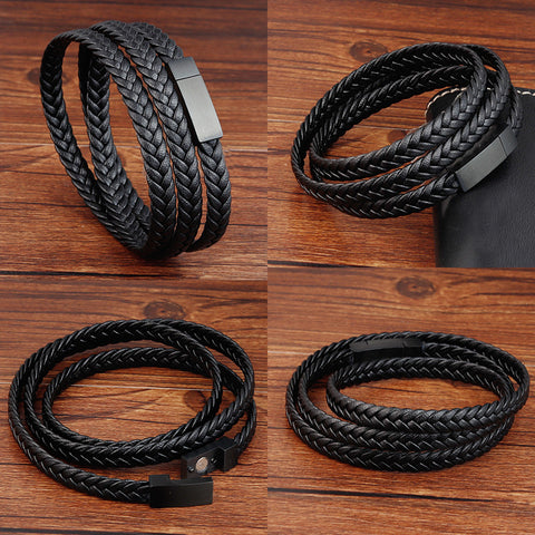 Special Luxury Style Leather Combination Splicing MenLeather Bracelet