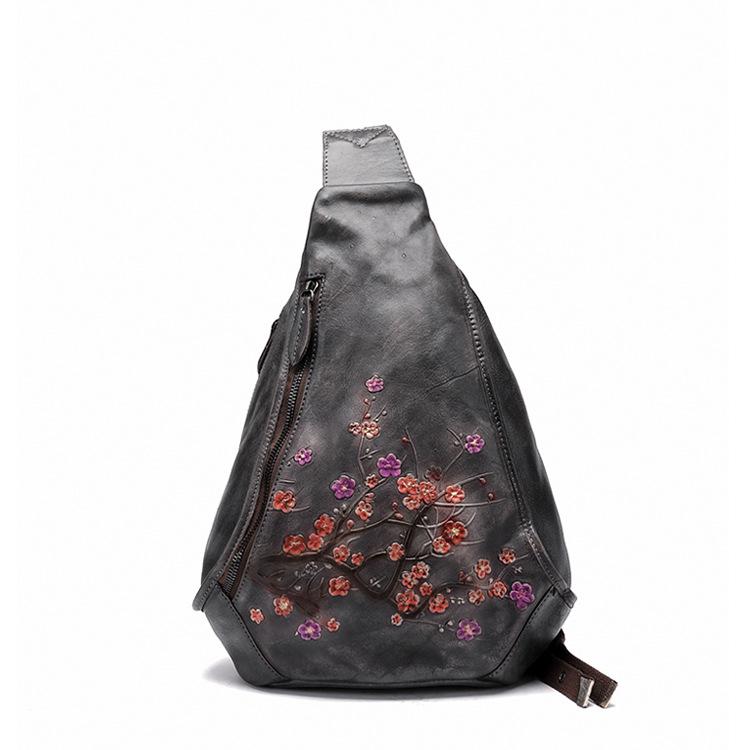 Handmade Embossed Floral Women Retro Chest Bag Lady