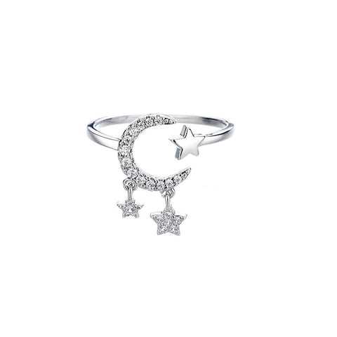 Sterling Silver Moon Tassel Opening Female Fashion Ins Ring