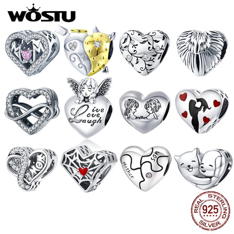 Sterling Silver Heart Vintage Charms Beads Fit Original DIY Bracelets
