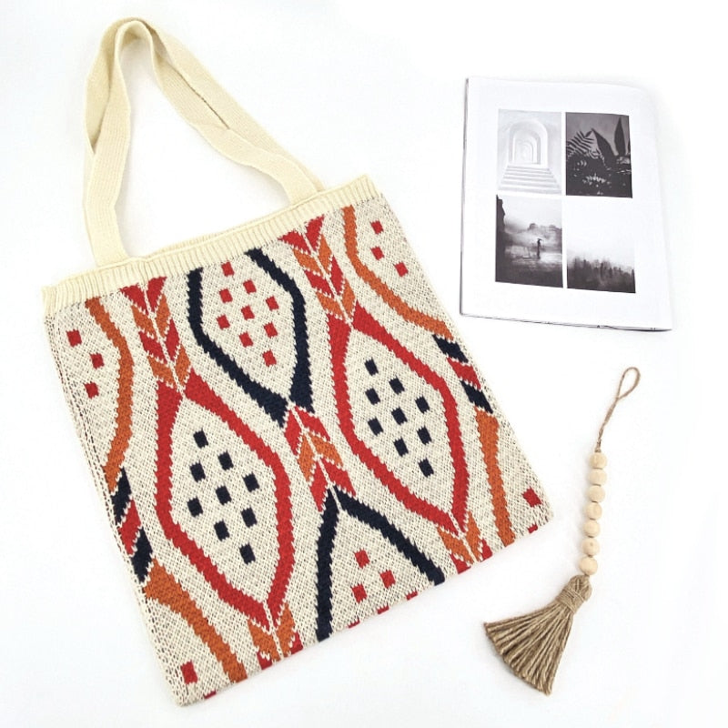 Gypsy Bohemian Boho Chic Aztec Tote Bag Women Crochet Woolen