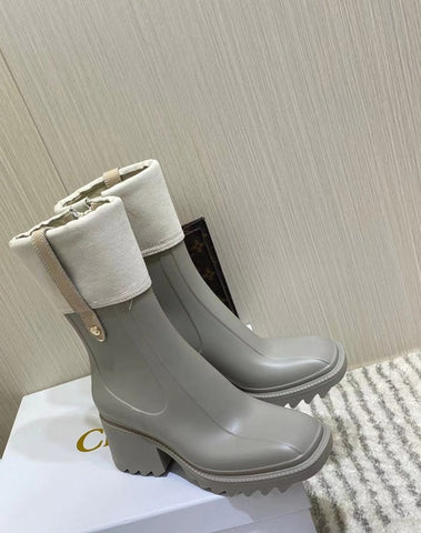 Winter Rain Boots Female Luxury Low Heels Ankle Boots Original Mid Calf