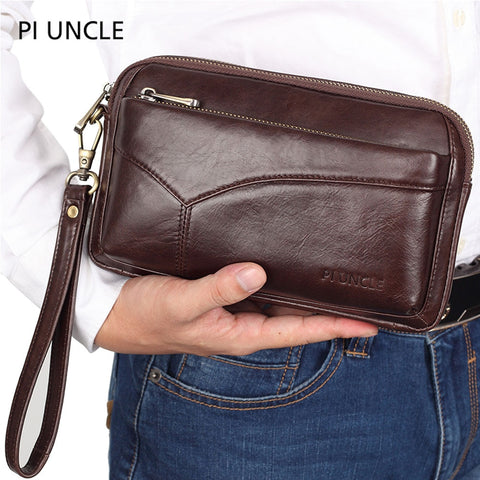 Business Clutch Wallet Real Leather Wrist Money Bags First Layer