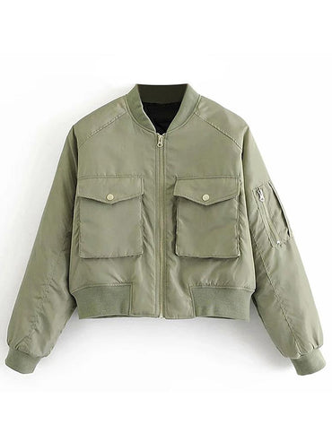 Fashion Padded Bomber Jacket Streetwear Long Sleeve Zipper Warm Coat
