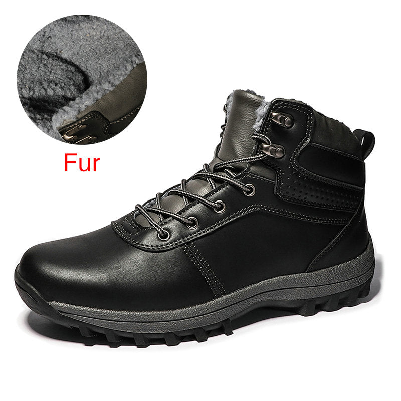 Warm Men Boots Genuine Leather Fur Plus Men Snow Boots