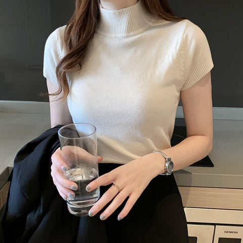 Casual Women Clothing Knitted Solid Slim Turtleneck Blouse