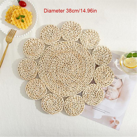 Handmade Round Placemat Made Of Corn Husk Wipeable Table Mat
