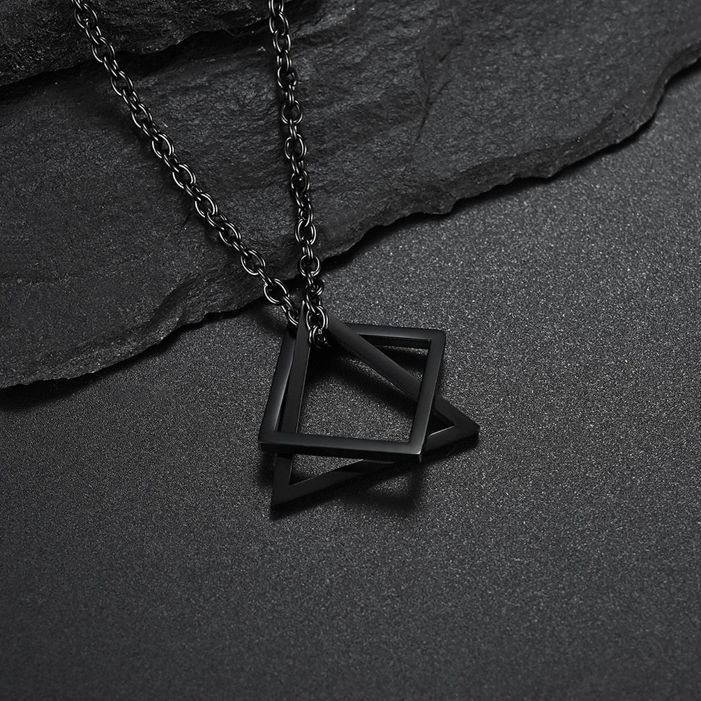 Geometry Interlocking Square Triangle Male Pendant