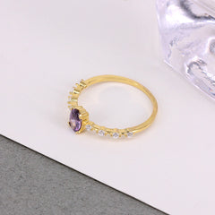 Simple Egg Shape Purple Crystal Gold Rings