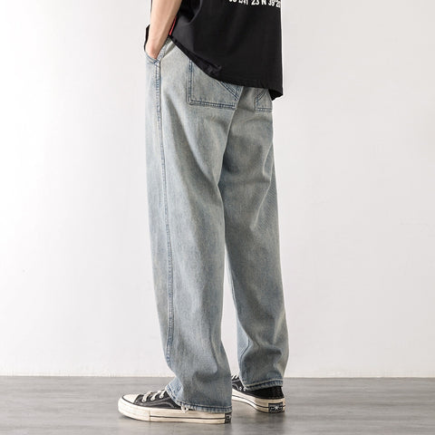 Loose Street Style Straight Cargo Pants Jeans Men Fashion Wide Leg Overalls