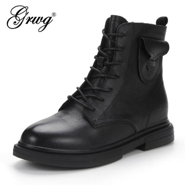 Genuine Leather Women Boots Spring Autumn Women Platform Ankle Boot