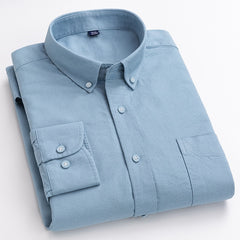 100% Cotton Man Shirt Long Sleeve Button Down Slim Blouse