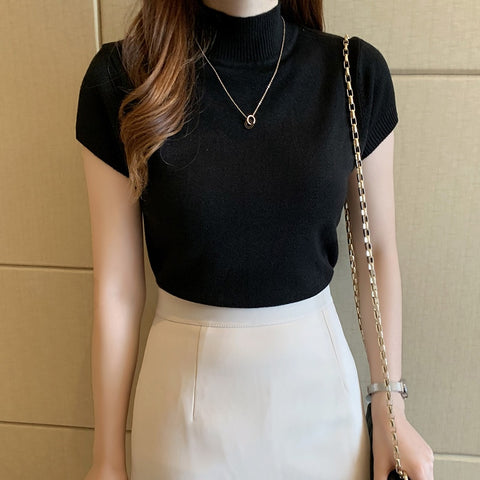 Casual Women Clothing Knitted Solid Slim Turtleneck Blouse