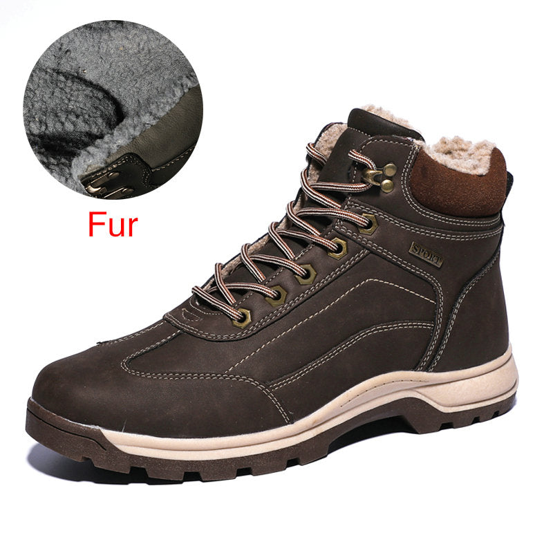 Warm Men Boots Genuine Leather Fur Plus Men Snow Boots