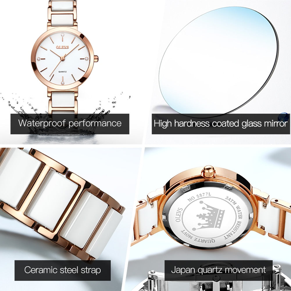 Quartz Watches for Women Ceramic Strap Waterproof