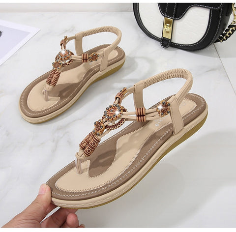 Women Sandals Flat Casual Shoes Bead Slip On Sandalias Flip-Flop