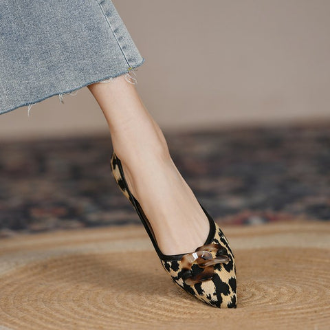 Leopard Print Sexy Pointed Pin Buckle Flat Flat Heel Comfortable Loafers