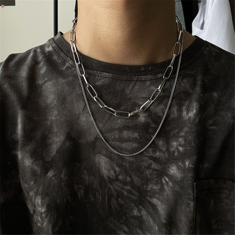 Trendy Stainless stee Double layer Long Chain Necklace Simple Minimalist