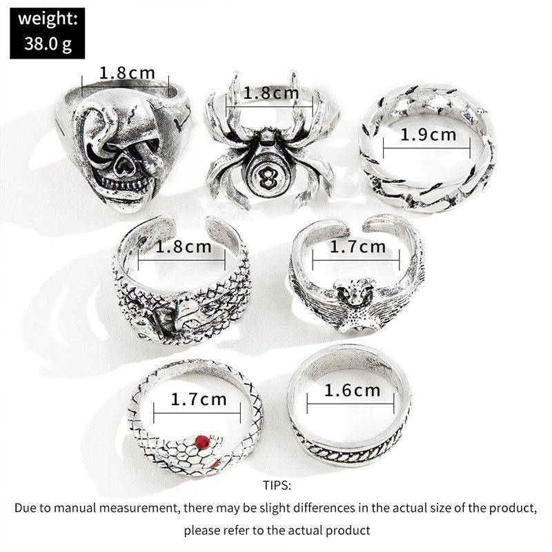 Punk Style Fashion Set Ring Men Vintage Various Shapes Street Hip Hop Finger