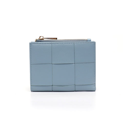 Fashion Woven Genuine Leather Women Short Wallet Functional Bifold Coin