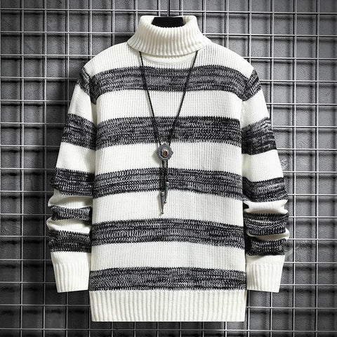 Stretwear Casual sweater High-Neck Striped Slim Fit Knittwear