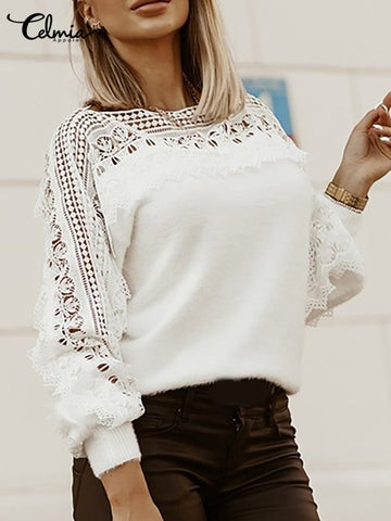 Plush Pullovers Sweaters Elegant Long Lantern Sleeve Shirt Tunic Fashion