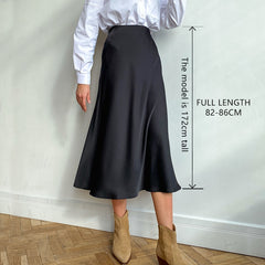 Women High Waisted Skirt  Silk Satin Skirts  A-Line Elegant Skirts