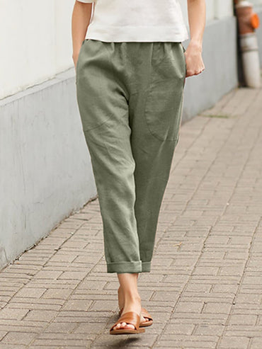 Clothing Large Pockets Solid Color Comfortable Cotton Linen Casual Pants