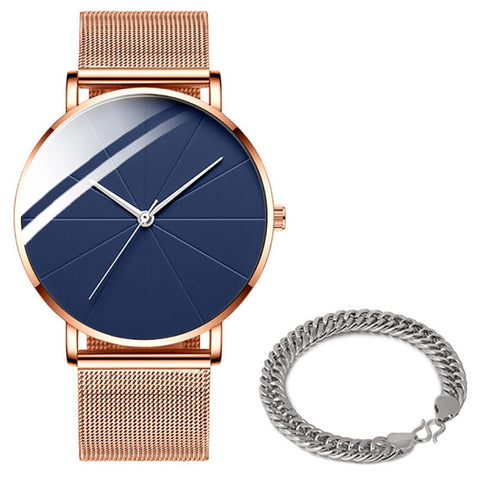 Minimalist Men Fashion Watches Simple Men Business Ultra Thin Stainless Steel