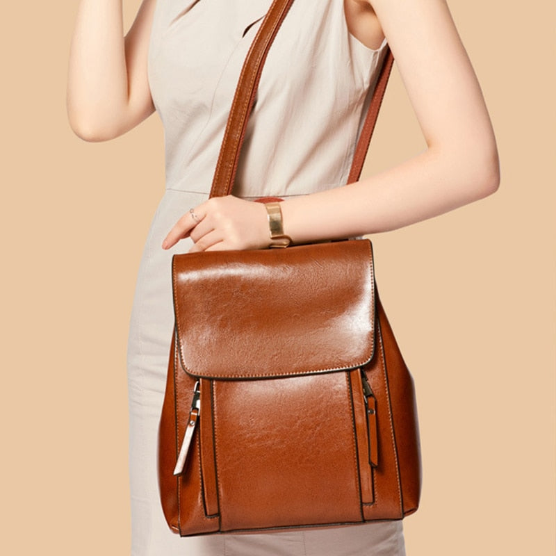 Genuine Leather Women Backpack Rucksack Cross body Shoulder Bag