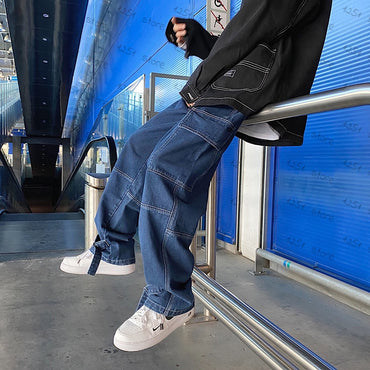 Men Jeans Wide Leg Denim Cargo jean pants Loose Straight Baggy