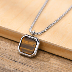 Black Square Necklace for Men Stainless Steel Geometric Pendant