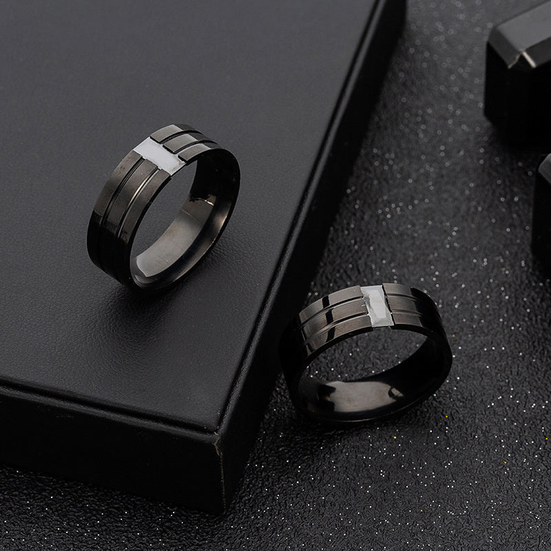 Fashion Round Ring Men Simple Classic Pave Black Zircon Width 8mm Finger Rings