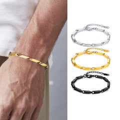 Bar Link Baht Link Chain Bracelet Stainless Steel Gold Plated Bamboo Bracelets