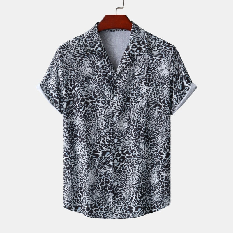 Leopard Print Mens Shirt Short Quick Dry Beach Shirts Men