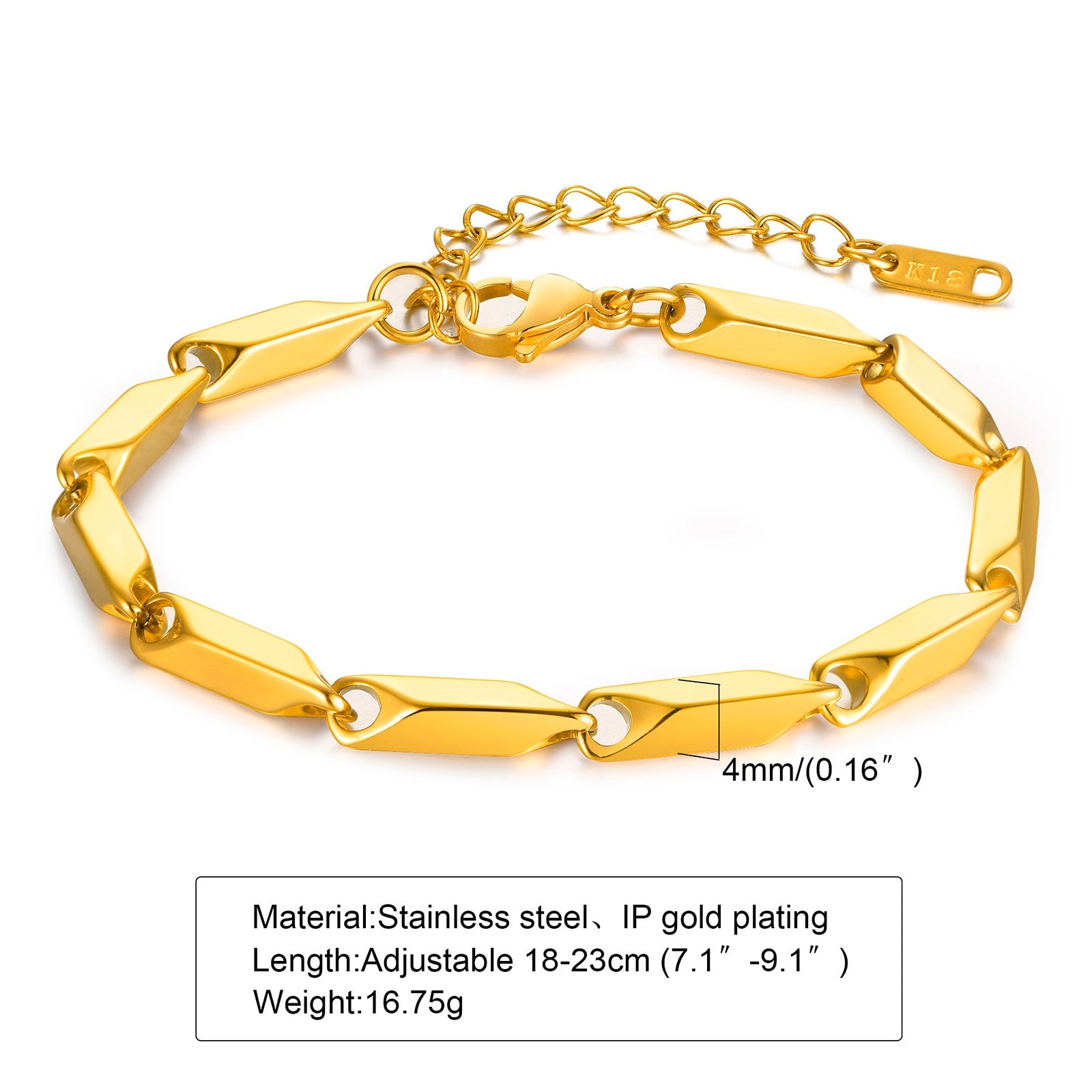 Bar Link Baht Link Chain Bracelet Stainless Steel Gold Plated Bamboo Bracelets