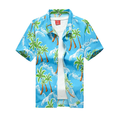 Fashion Mens Hawaiian Shirts Short Sleeve Button Coconut Tree Print Casual