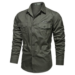 Men Shirts Multi-pocket Breathable Blouse Long Sleeve