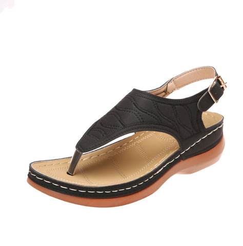 Slippers Women Summer PU Sewing Thong Sandals Vintage